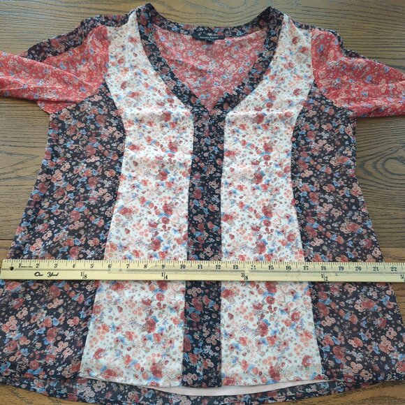 Nanette Lepore floral butterfly sleeves bohemian gypsy saloon pullover blouse M - Picture 14 of 15